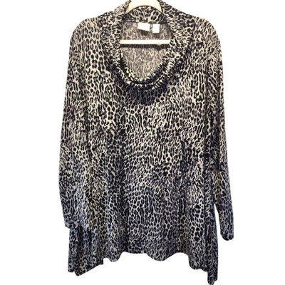 Chico s Women's Size 3 (18) Leopard Print L/S Slouchy Cowl Neck Tunic Lagenlook