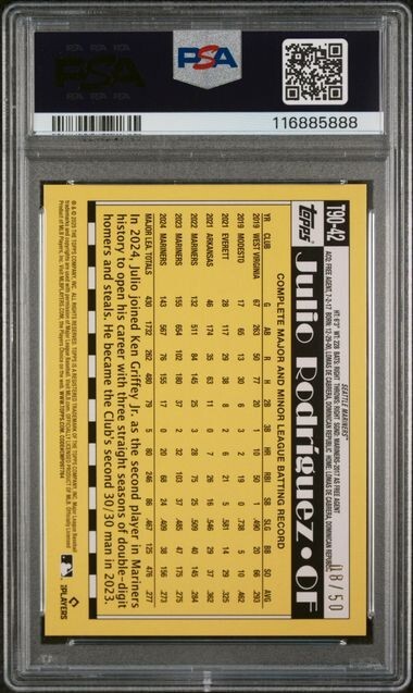 2025 Topps Series 1 Julio Rodriguez Gold Crackle Foil /50 PSA 10