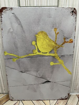 Yellow Bird On Branch Small Metal Sign 6 x8  Aviary Wall Art Wildlife