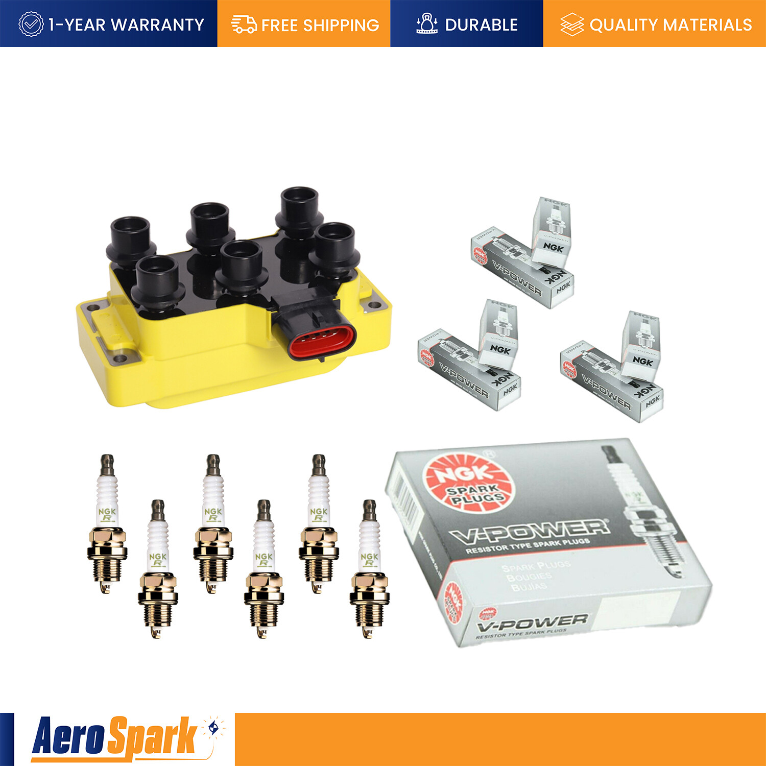 1 Ignition Coil  6 NGK Spark Plug for 1996-2000 Ford Ranger 3.0L V6