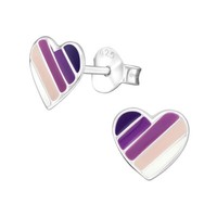 1 Paar Ohrringe Ohrstecker 925 Sterling Silber Gestreiftes Herz In Lila