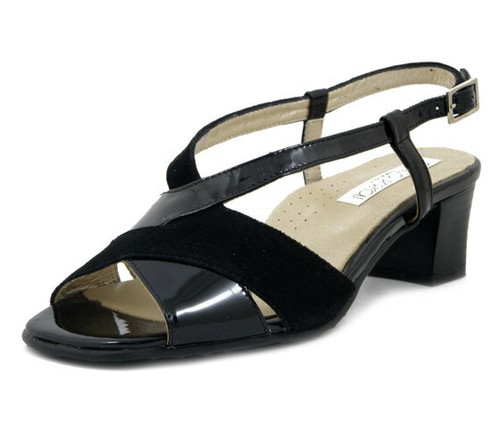 Sandali Donna Comfort 35 Pelle Lucida e Camoscio Nero Tacco Basso Pianta  Larga | eBay