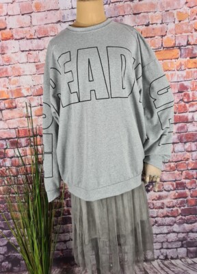 Damen Sweatshirt Pullover Oversize Italy Vintage GET READY Grau 38