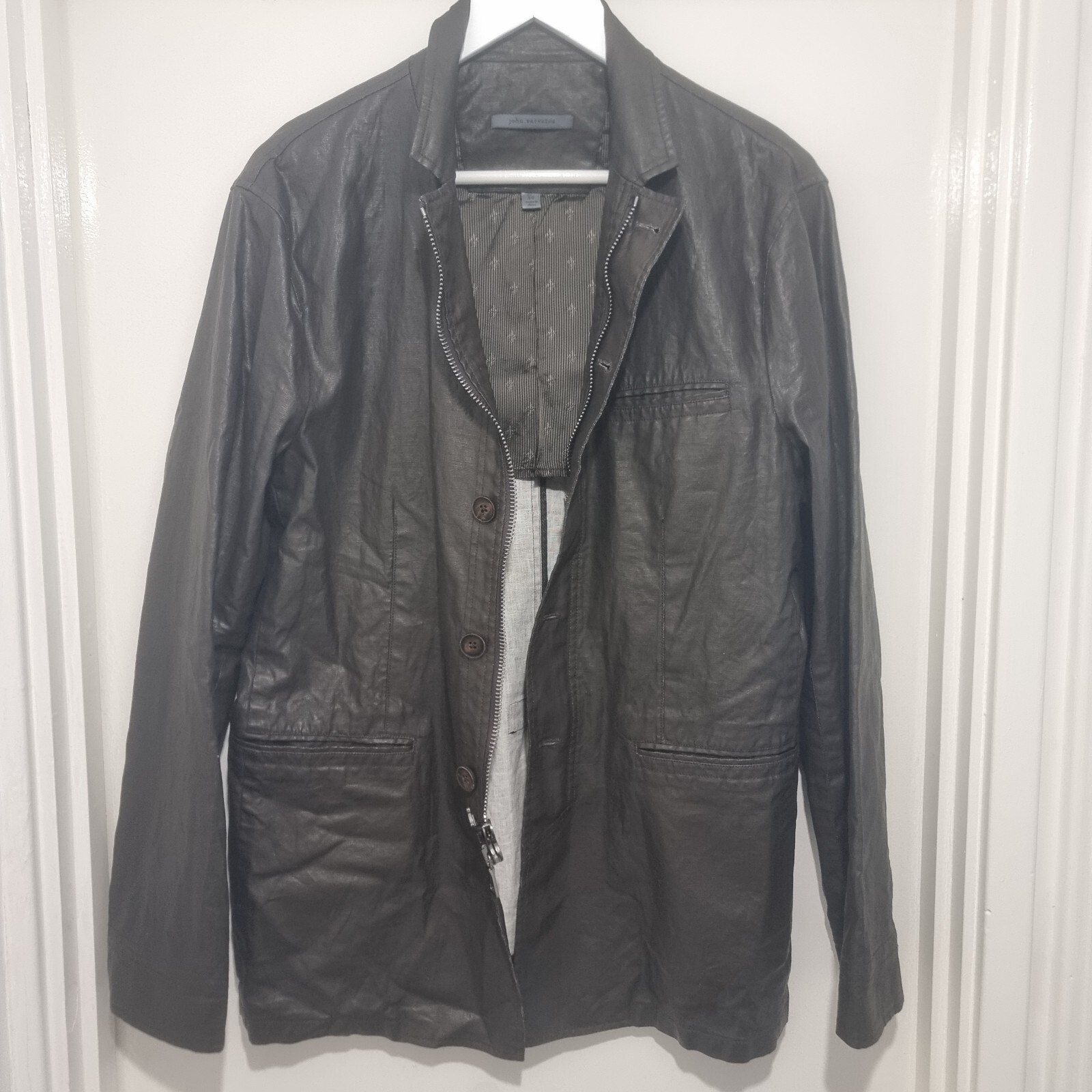 JOHN VARVATOS - Men's Khaki Linen blend Pockets Jacket