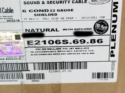 Carol E2106S 22/6C Shielded Control/Communications Cable Plenum White /100ft