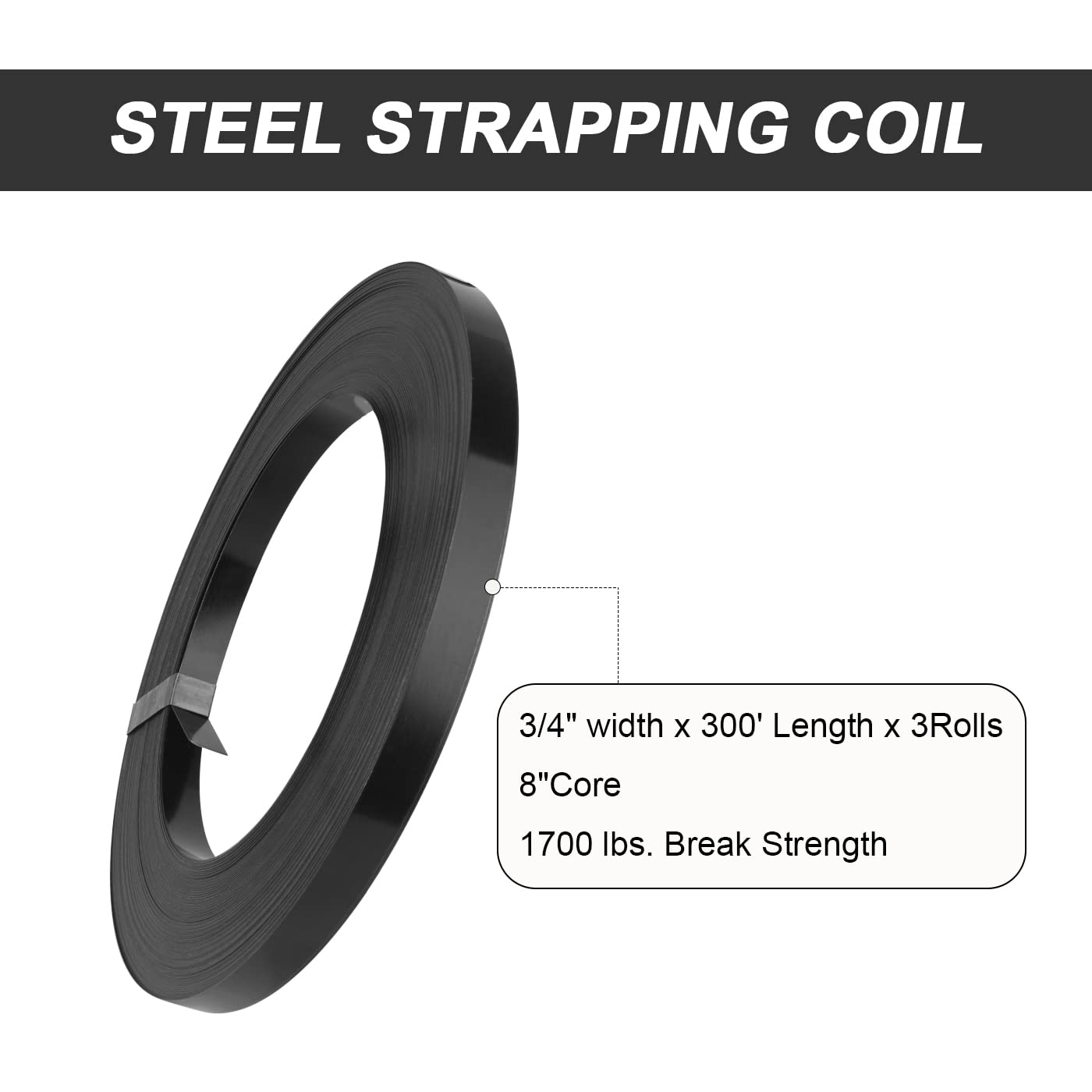 [ 3 Pack ] Mini Steel Strapping Coil 3/4" X 0.02" X 300' per Roll Steel