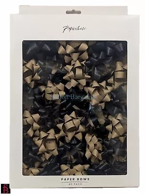 Paperchase 40 Pack Black & Brown Self-Adhesive Paper Bows - BNIB - Mixed Sizes
