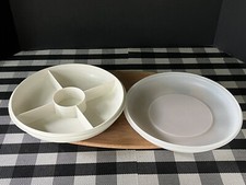 Vintage Tupperware Serve It All Set Pedestal Plate Chip  Dip Cake Stand Almond