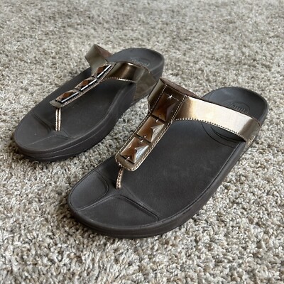 FitFlop Pietra Jeweled Metallic Brown 051-012 Slip On Thong Sandals US  Women's 9 | eBay
