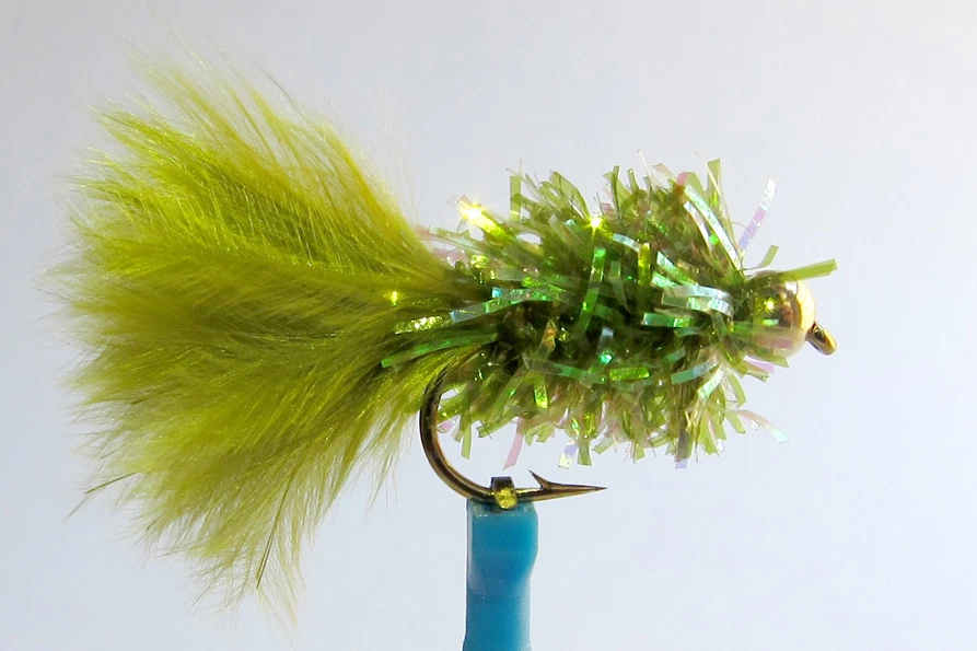 PECHETRUITE 1 x Mouche de peche Streamer Blob Olive BILLE H8/10/12 mosca fly tying truite