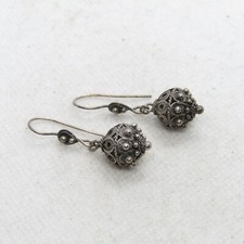 Beautiful Sterling Silver 925 Intricate Studded Orb Ball Dangle Earrings K3854