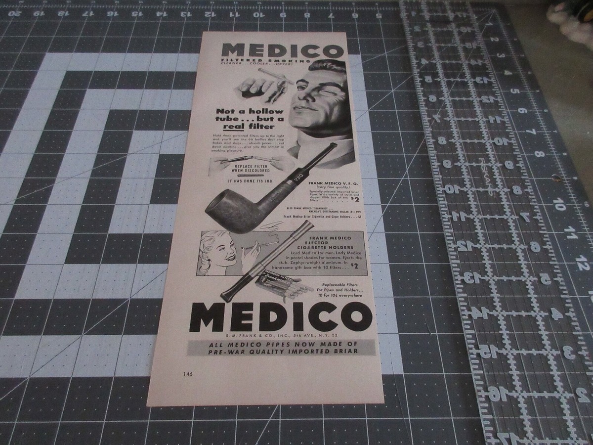 1949 Medico Filtered Smoking holders cigarettes pipes vintage art print ad 