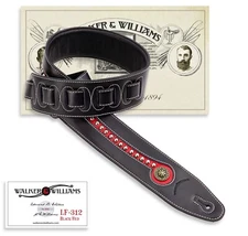 Walker & Williams LF-312 Black & Red Top Grain Leather Guitar Strap w/Studs 