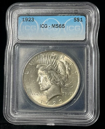 1923 SILVER Peace Dollar GEM BU ICG Graded MS65