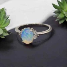 Natural Ethiopian Opal Ring–Victorian Style Setting–Flashy Fire Gem Silver Rings