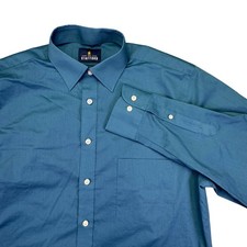Stafford Travel Dress Shirt Men's Medium Regular Fit Blue Easy Care Broadcloth