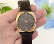 Men’s Nixon Time Teller Watch Gunmetal Grey/Rose Gold Dial w Brown Leather Strap