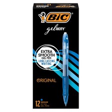 BIC Gelocity Original Blue Gel Pens, Medium Point (0.7mm), 12-Count Pack