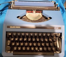 Vintage Baby Blue Silver Reed SR10 Manual Typewriter In Original Case