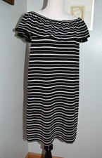 LOFT BLACK & WHITE STRIPE OFF SHOULDER KNEE LENGTH DRESS WOMEN SZ XS *GUC*