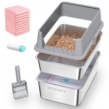 Stainless Steel Sifting Litter Box, for Pine Wood Pellet Cat Litter