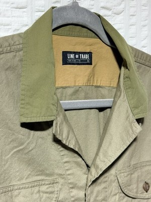 Line Of Trade Olive Green Short Sleeve Button Down 100% Cotton Mens Size XL