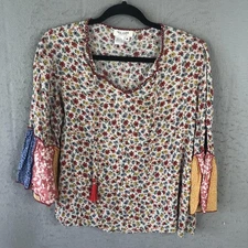 Tru Luxe Jeans Blouse Womens Medium Multicolor Floral Boho Bell Sleeve Rayon Top