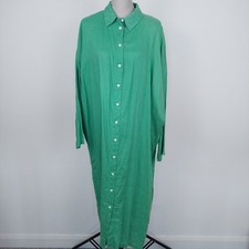 Zara Green Linen Blend Midi Shirt Dress Size XL Long Spring Summer Colourful