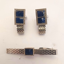 Men s Chain Link Cufflinks & Tie Clip Set Sil...