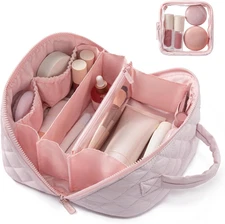 Travel Makeup Bag for Women, 2Pcs Puffer Waterproof Cosmetic Organizer, Large Ca
