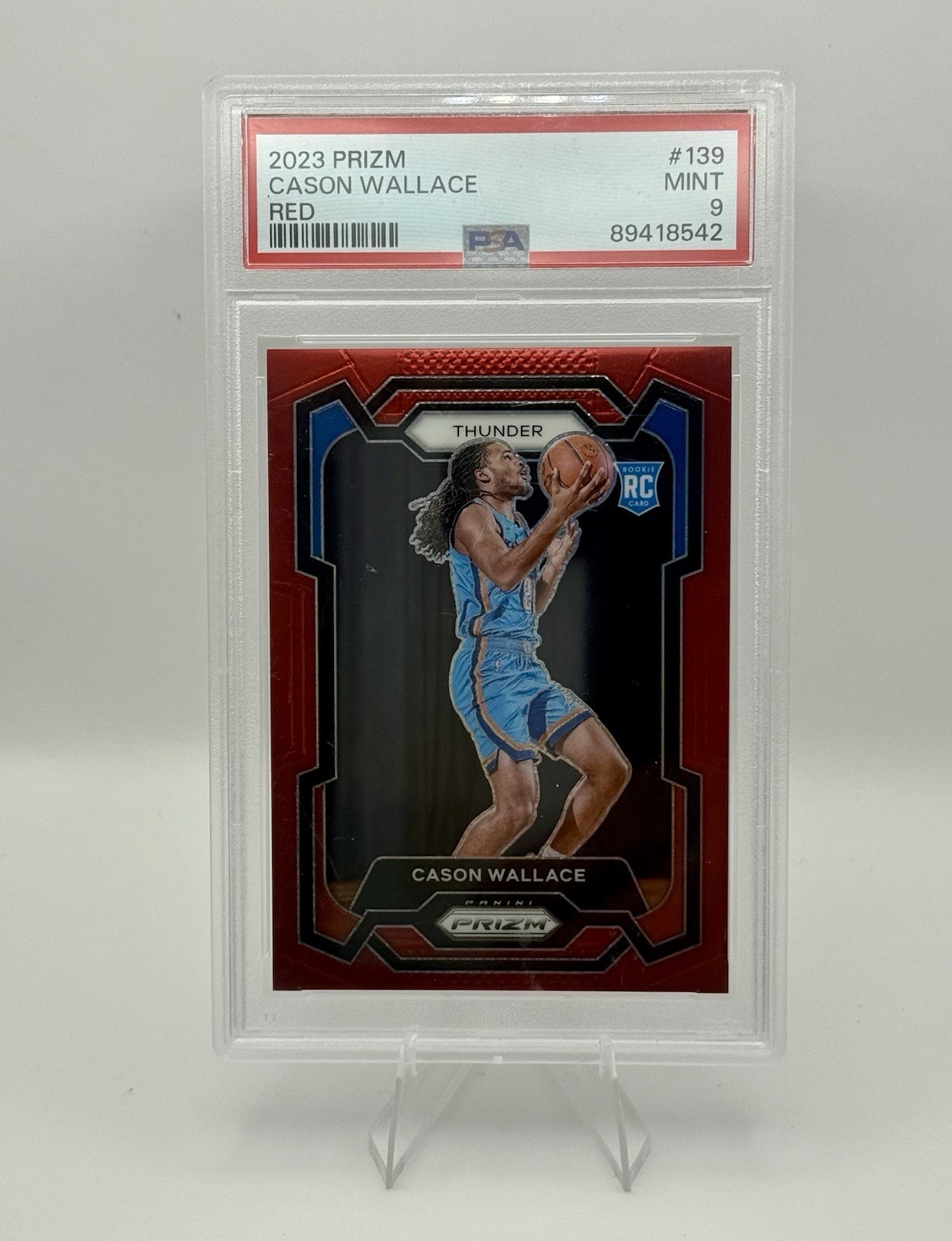 2023-24 Panini Prizm Cason Wallace Red Prizm Rookie /299 #139 PSA 9