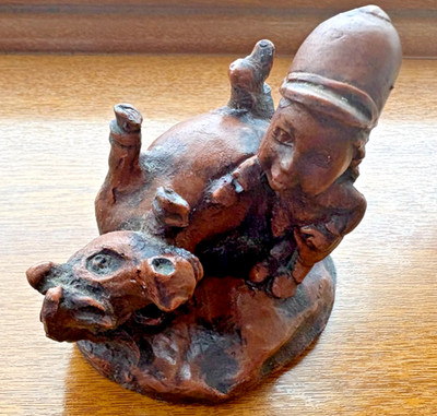 Pferd und Jockey Figur rustikal Reiter Skulptur Ornament Vintage Stil