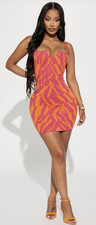 Sleeveless Pink Orange Animal Print Bodycon Mini Dress Sweetheart Neck Party