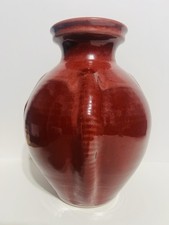 Vintage OX BLOOD RED Vase - Signed - 11 X 8 Inches