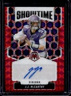 2025 Panini Mosaic JJ McCarthy Showtime Signatures Red Prizm Auto #/199