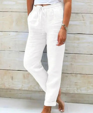 Women's Cotton Blend Pants High Waist Elastic Waist Casual Loose Trousers