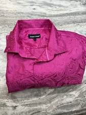 Barry Wang Long Sleeve Shirt Strong Red Paisley Men's Dress Shirt Sz L EUC