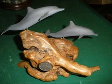 John Perry Studio Two Dolphins Porpoise Burl Wood Art Sculpture Ocean