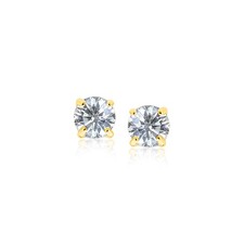 14k Yellow Gold Stud Earrings with White Hue Faceted Cubic Zirconia 4mm 