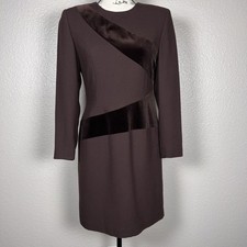 Vintage ASL Petites Sz 4P Long Sleeve Sheath Midi Dress Brown Velvet Stripes