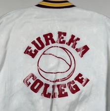 Vintage EUREKA COLLEGE Basketball Team Players Jacket White Maroon Mens Sz: L