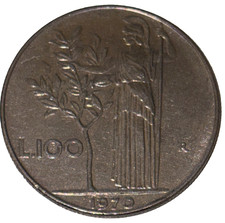 Moneta 100 lire tipo grande Italia 1970