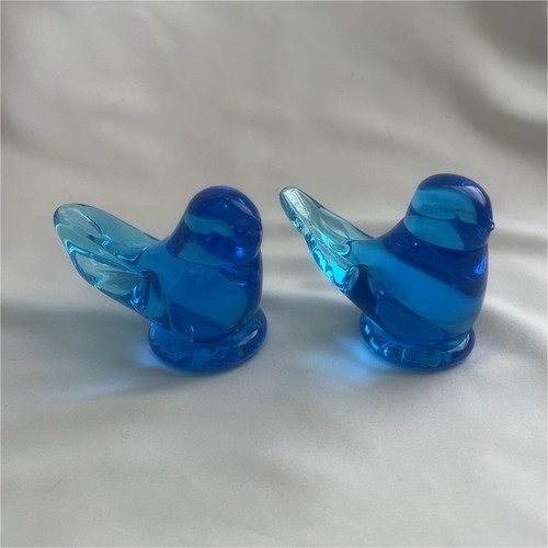 Leonard Handmade Glass Bluebirds of happiness Figurines Pair Signed 1990 & 1991