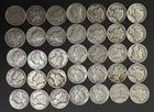 Lot of 35 - Mercury Dime US Coins 1940-1944 Circulated 90% Silver