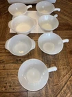 Vintage Anchor Hocking Fire King Oven-Proof White Milk Glass Handled Bowls 7 Pc