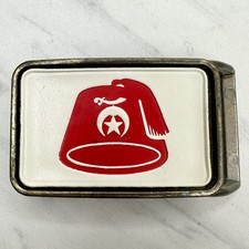 Vintage Shriners Fez Belt Buckle Red White Insert Masonic Fraternal