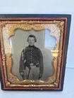 Civil War Tintype Union Soldier w/ Rifle & US Belt Buckle in Case Antique Photo