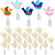 24 Pieces Bird Wooden Wind Chime Craft Kit for DIY Make Your Own Wind Chimes ...