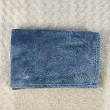 SL Home Fashions Solid Blue Dinosaur Baby Blanket Embossed Outline Dino