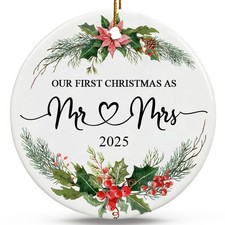 Our First Christmas as Mr and Mrs Ornament 2025 Ceramic 1st Married Christm...